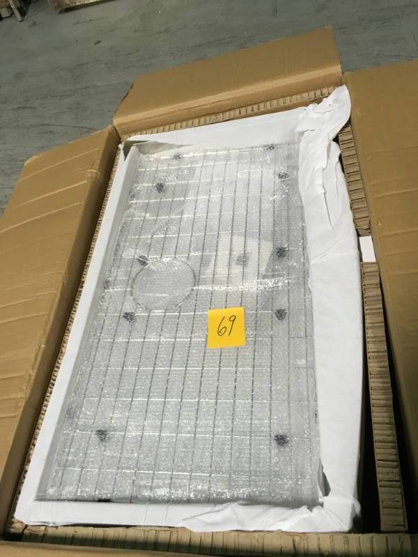 lot 69 image: Golden Vantage Farmhouse Apron Front Stainless Steel 33 in. x 20 in. x 9 in. Single Bowl Kitchen Sink in Brushed Finish not used
