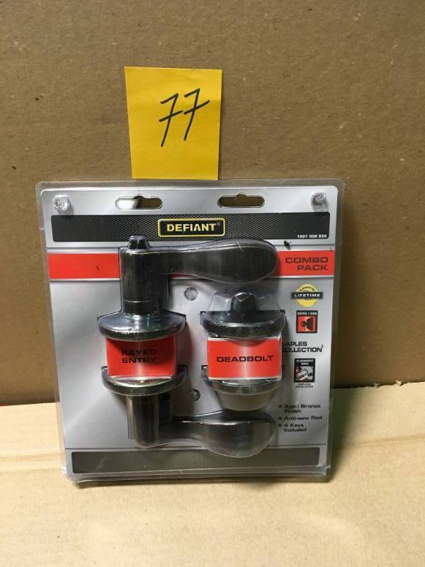 lot 77 image: Defiant Combo Pack key entry and deadbolt