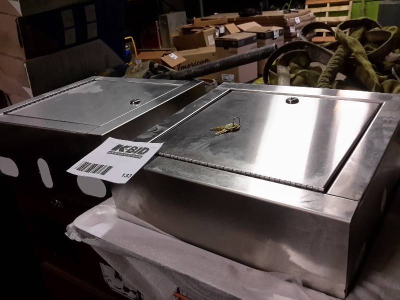 lot 133 image: 2 Stainless Steel Storage boxes.. With keys..  Approx 2ft x 2ft x 8 in d