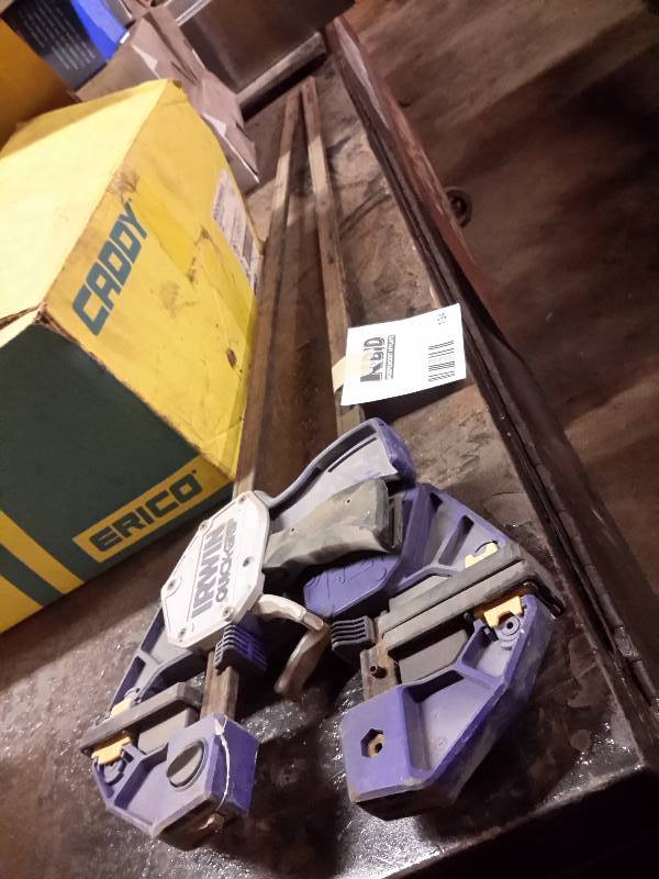 lot 134 image: 2 Irwin, Quik Grip Clamps.  Look like they are about 4 ft