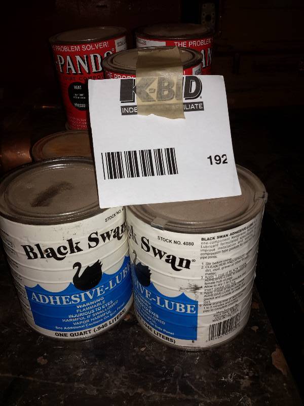 lot 192 image: 2 gallons of Black Swan and 8 gallons Xpando joint compound