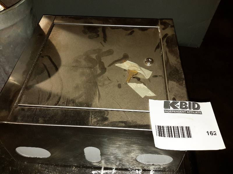 lot 162 image: Stainless Steel  Wall box, with keys.. Approx 2ft x 2ft x 8in