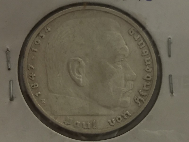 lot 5 image: 1938 E Germany 5 Mark 90% Silver