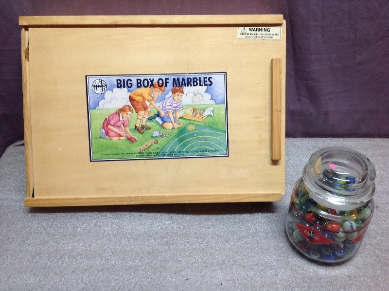 lot 26 image: Big Box of Marbles Game & Jar of Marbles