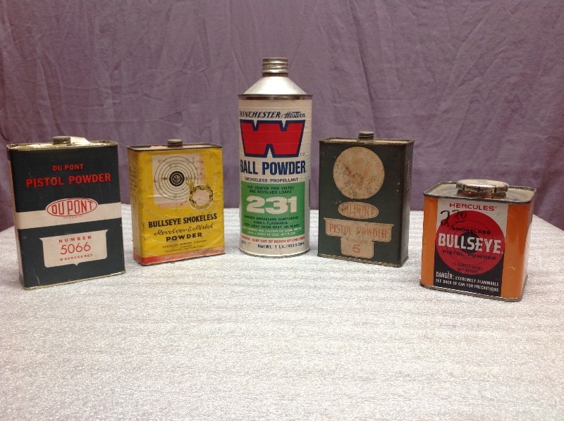 lot 48 image: Vintage Pistol Powder Cans