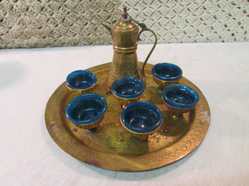 lot 24 image: Vintage Brass Serving Set Egyptian ...