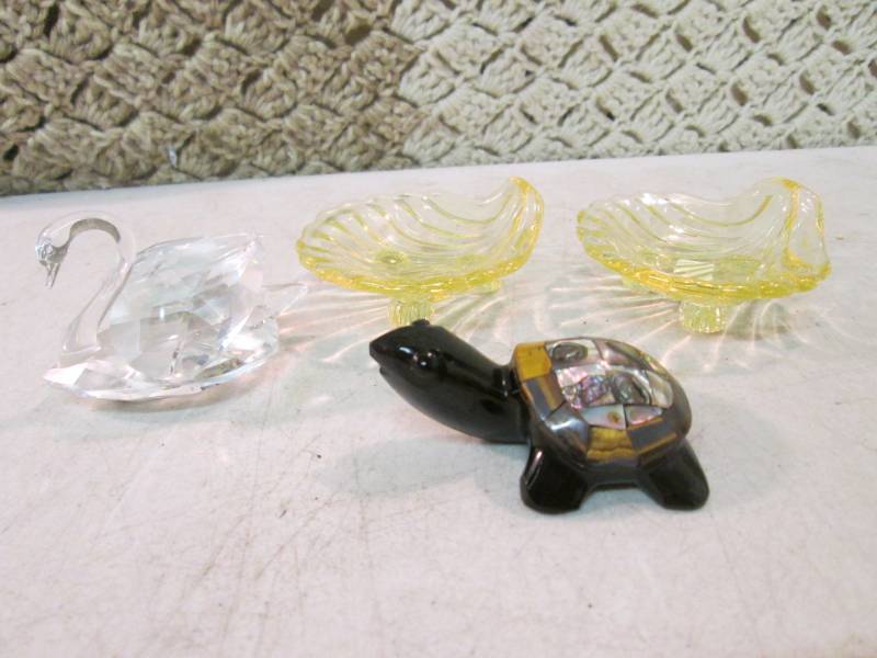 lot 25 image: Swarovski Crystal Swan, Glass Turtl...