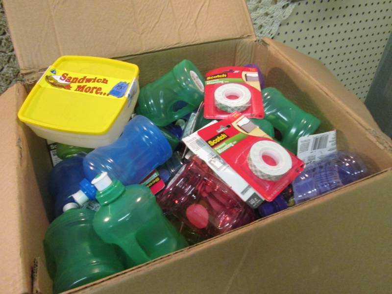 lot 36 image: Box Full of Misc Water Bottles Moun...