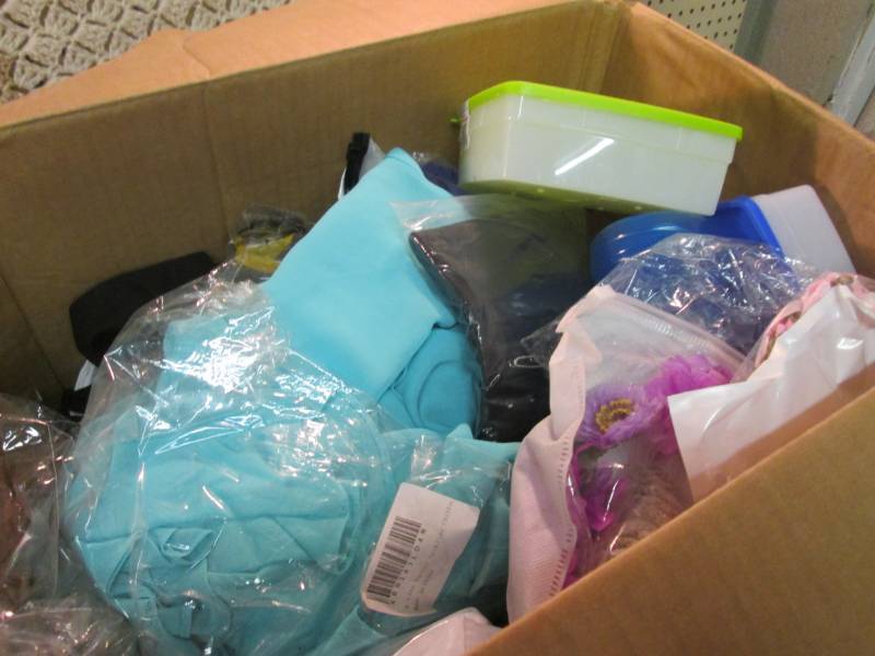lot 46 image: Box Full of Clothes and Other Misc ...
