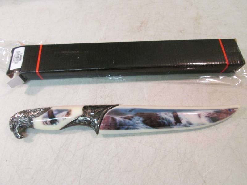 lot 164 image: 13 Scenic Eagle Knife with Scabbar...