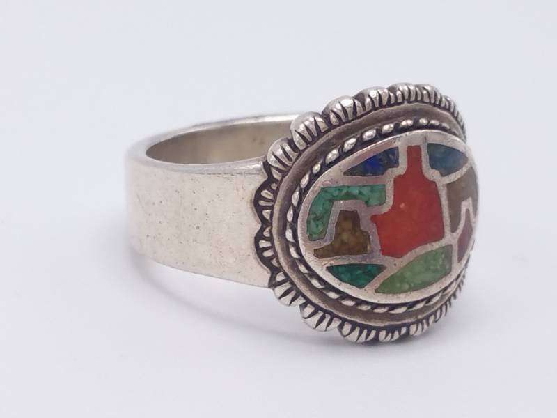 lot 59 image: Relios Signed Designer Inlaid Sterling Silver Estate Ring