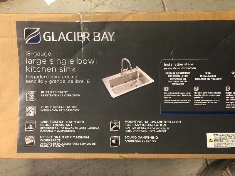 Glacier bay All-in-One Dual Mount Stainless Steel 33 in. 2-Hole Single Bowl Kitchen Sink with faucet in brushed with grid &strainer in good conditions