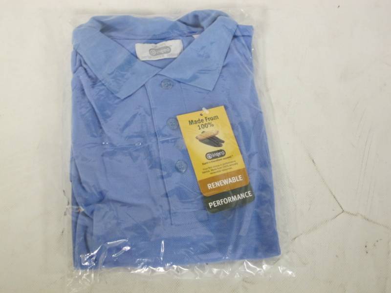 lot P21 image: 4 NEW Mens Short Sleeve Polo Shirts from gREen-CYCLED brands - LARGE - Baby Blue  Yellow  Black  Hunter