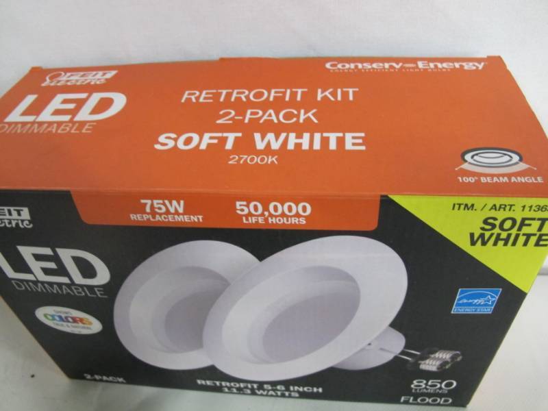 lot 45 image: Feit Electric, LED 2 Pack Retrofit Kit, Replaces 5-6 inch, Soft white 2700K, 850 Lumens