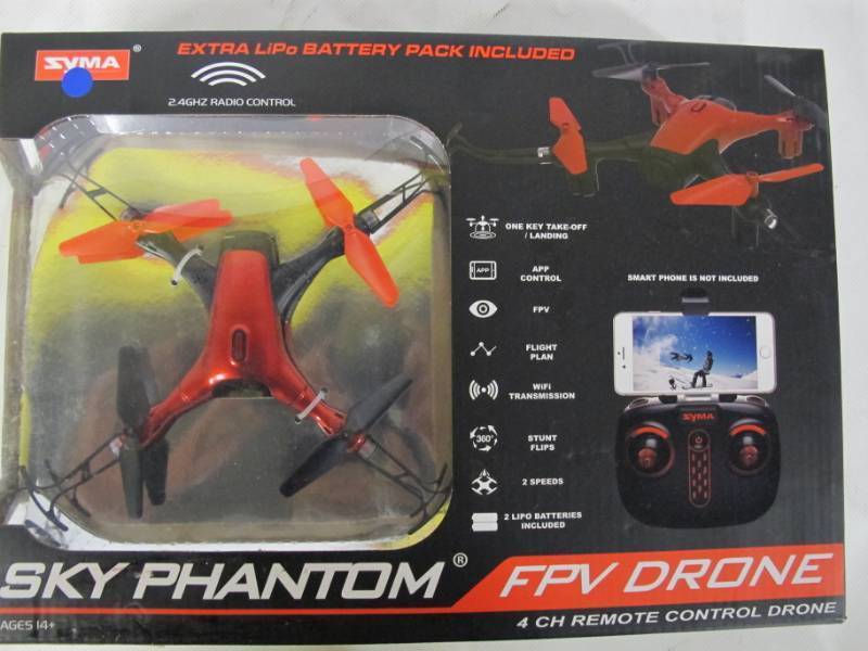Color Syma Sky Phantom WiFi FPV Drone w/ Extra Battery Pack Red 
