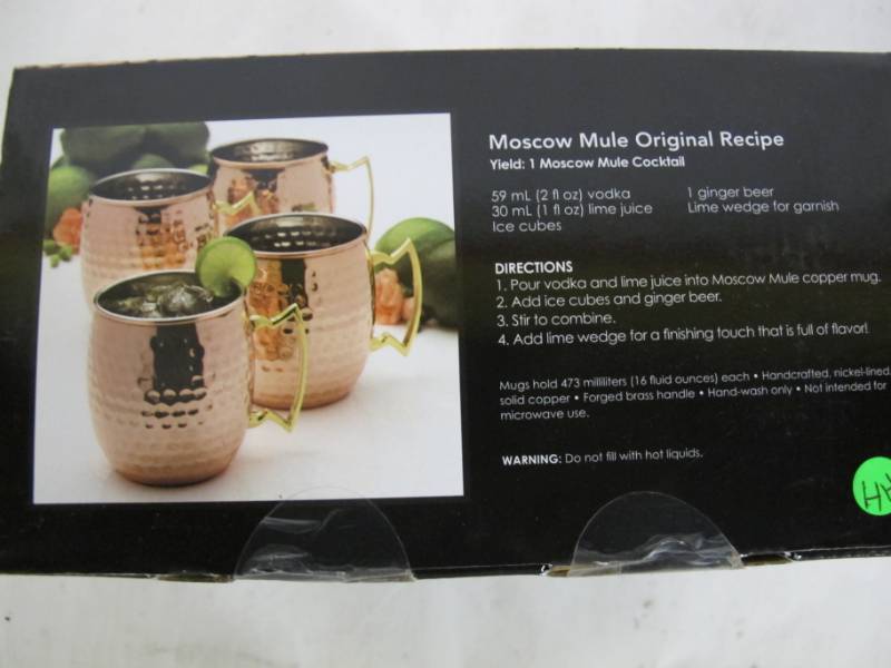 lot 11 image: Mikasa Set of 4 Hammered Finish Moscow Mule Mugs - Copper with Nickel Lining