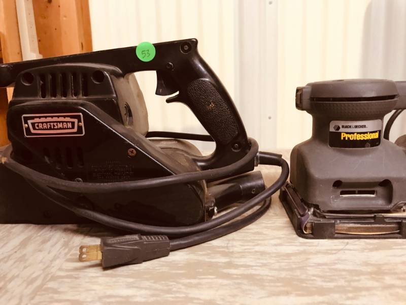 lot 53 image: Craftsman 3 Belt Sander  Black and Decker Palm Sander