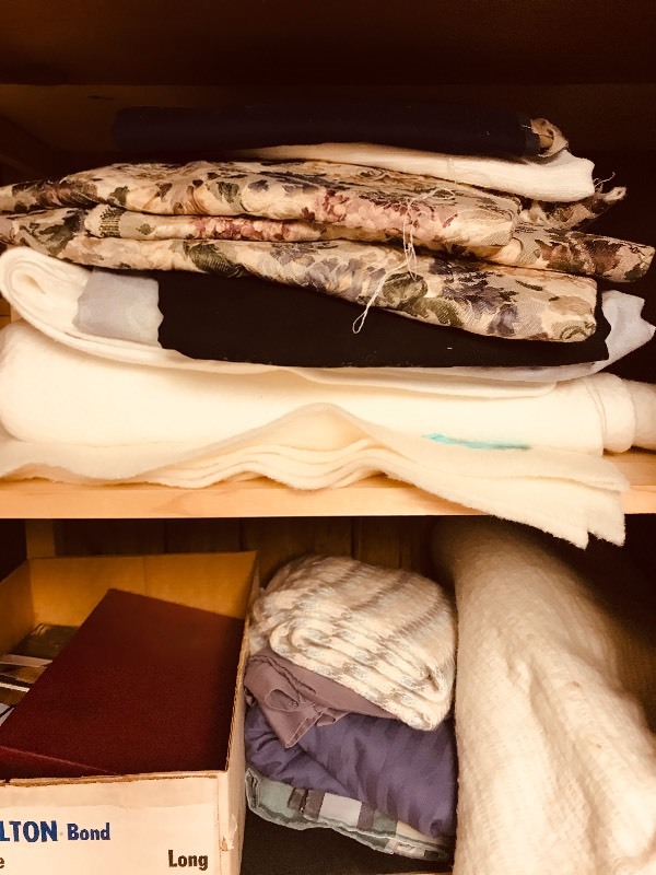 lot 150 image: Full Closet of Sewing Materials  Puzzles and Blankets