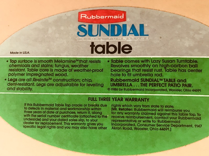 lot 242 image: RubberMaid Sundial Outdoor Table With (2) Lounge Chairs