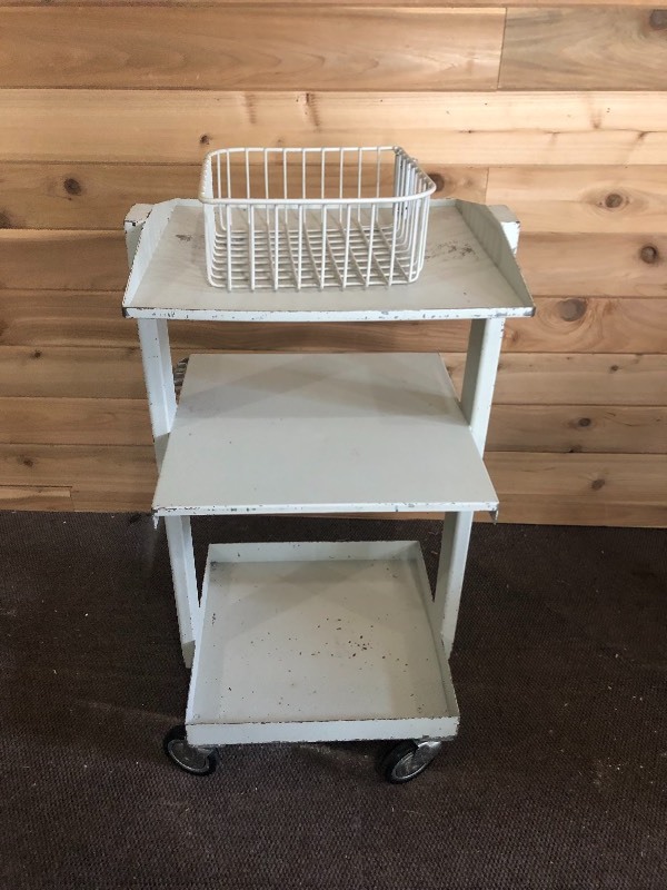 lot 4 image: THREE TIERED METAL CART WITH BASKET