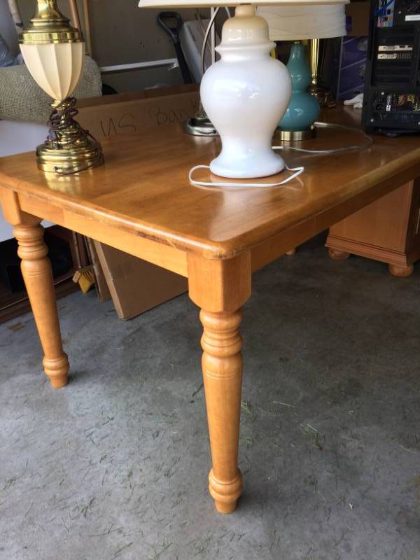 lot 36 image: HEAVY DUTY SOLID WOOD DINING TABLE BY LIGO FURNITURE - VERY STURDY AND HAS SOME MINOR WEAR IN AREAS