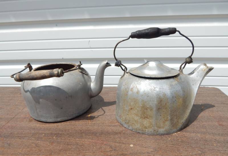 lot 18 image: Lot of Two Antique Aluminum Metal Kettles