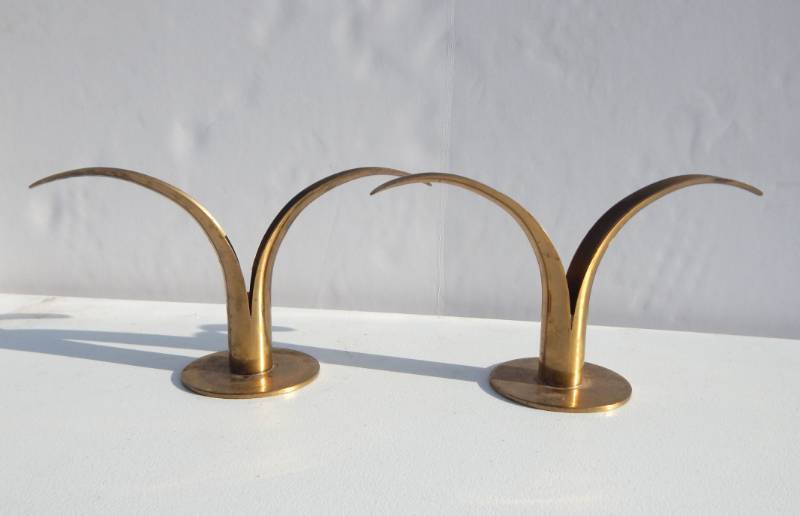 lot 27 image: Pair of Two Mid Century Brass Ystad-Metall Candlestick Holders