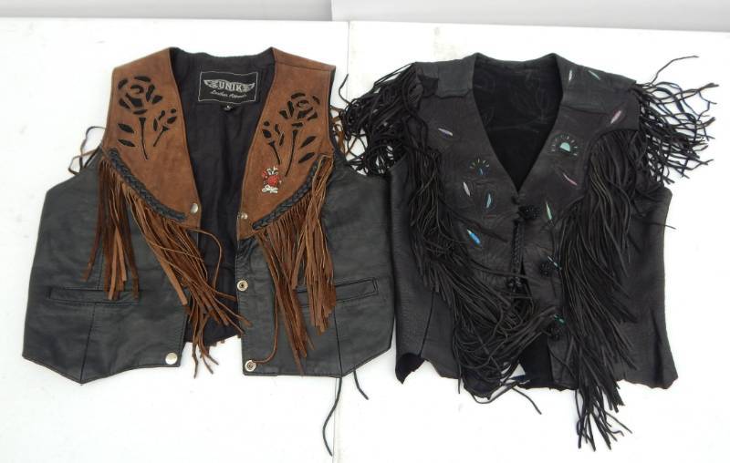 lot 38 image: Set of Womens Leather Tassel Vests With Vintage Sturgis Pin