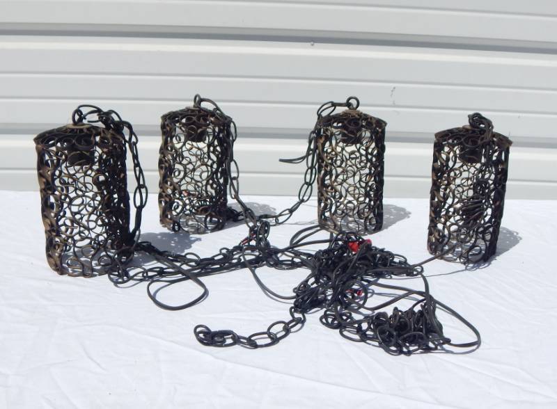 lot 131 image: Set of Vintage Hanging Metal Light Fixtures
