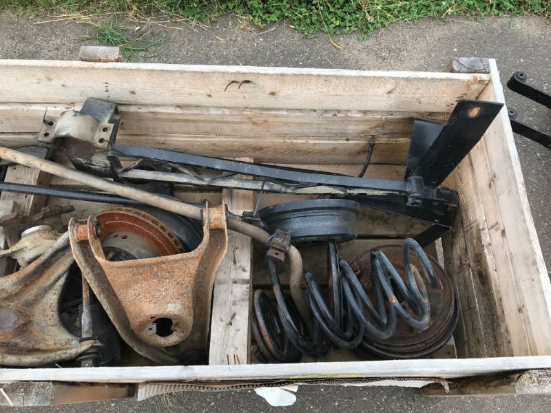 lot 82 image: Crate w Chevelle front and rear suspension, all brakes and sway bars