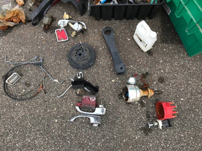 lot 90 image: Misc lot of Mopar (hinges, pulleys, some GM suspension, door handles & More)