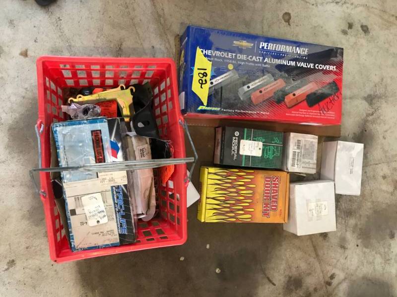lot 182 image: Small Block Chrome Valve Covers (New) - Door Popper Kit (NEW) - Shaved Door Handle Kit