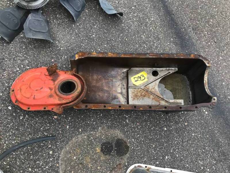 lot 293 image: Small Chevy Oil Pan & Timing Cover