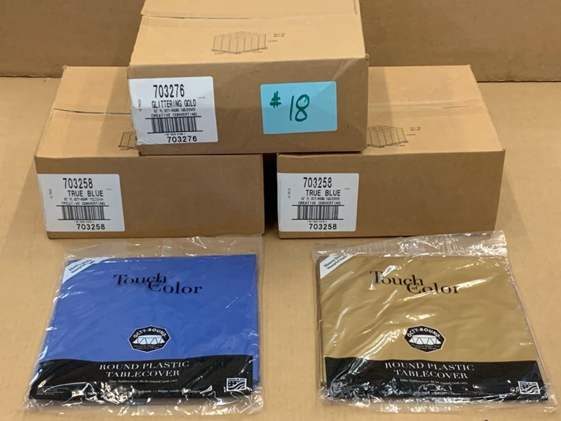 lot 18 image: (3) Boxes Of New Creative Converting Octy-Round Table Covers