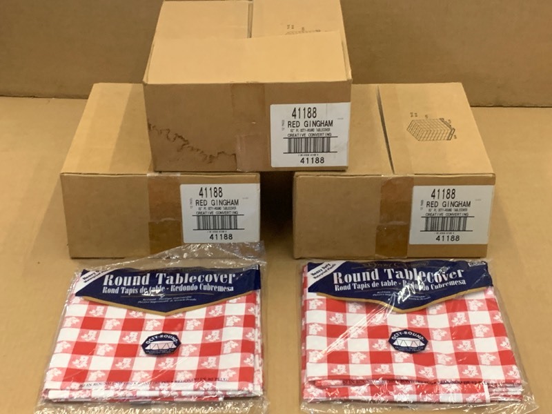 lot 19 image: (3) Boxes Of New Creative Converting Octy-Round Table Covers