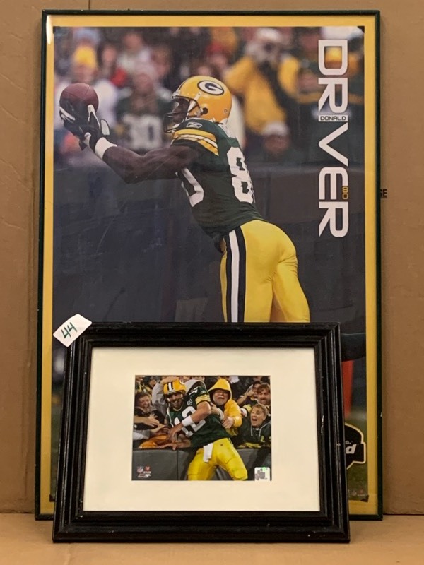 lot 44 image: Green Bay Packers Donald Driver Poster & Aaron Rogers Framed Picture