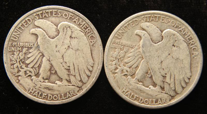 2 WALKING LIBERTY HALF DOLLARS 1942-S 1945