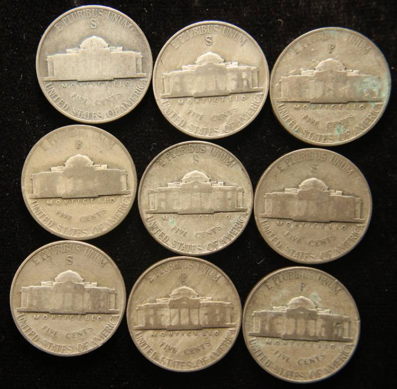 GROUP OF 9 US WWII WARTIME SILVER NICKELS
