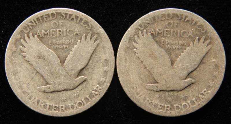 2 STANDING LIBERTY SILVER QUARTERS 1927 1929