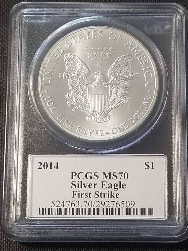 2014 AMERICAN SILVER EAGLE MS70 PCGS 1ST STRIKE MERCANTI SIGNED