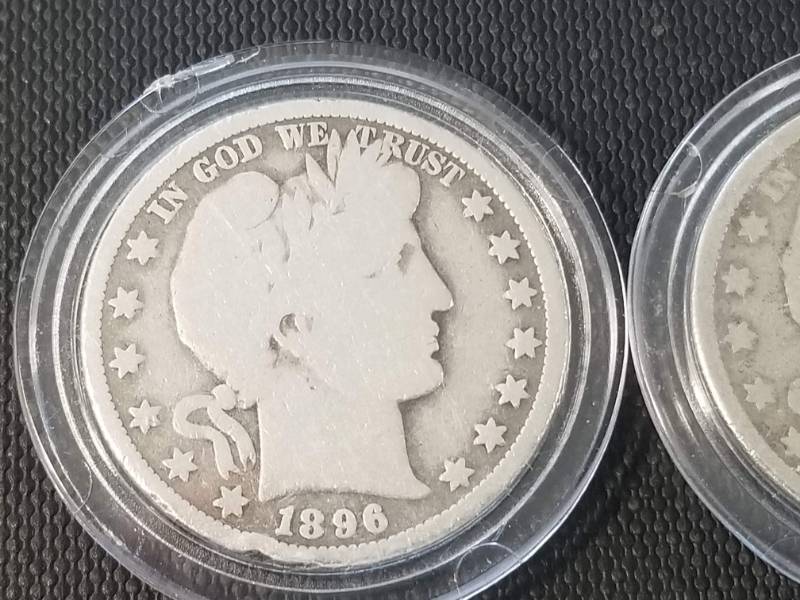 4 BETTER DATE BARBER HALF DOLLARS 1896-O 1900-O 1901-S 1905-O IN AIRTITES