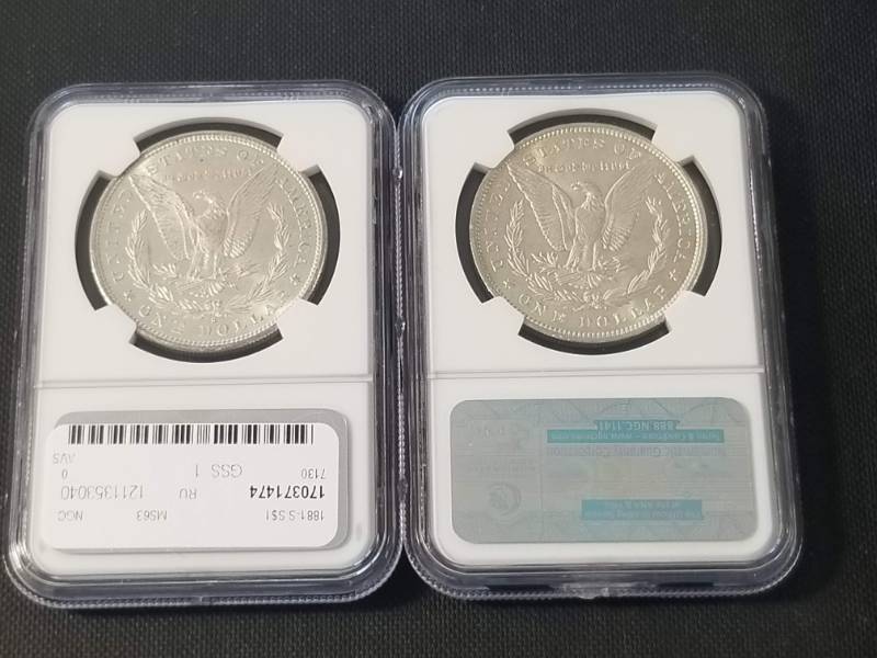 2 CERTIFIED MORGAN SILVER DOLLARS 1881-S & 1896 NGC MS63