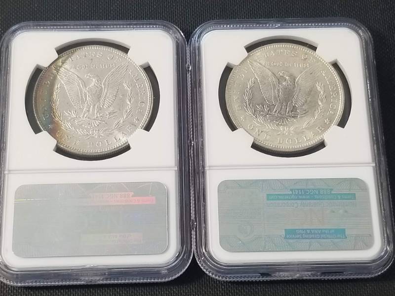 2 CERTIFIED MORGAN SILVER DOLLARS 1887 & 1896 NGC MS63