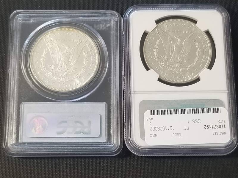 2 CERTIFIED MORGAN SILVER DOLLARS 1881-S & 1887 PCGS-NGC MS63