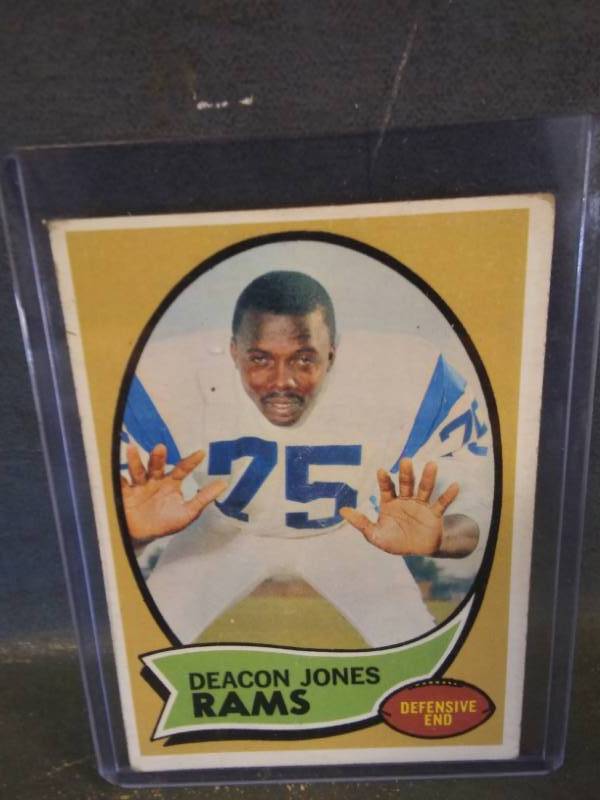 lot 56 image: Vintage Deacon Jones Football Card & Upper Deck Immortal Letterman Jersey Patch Card