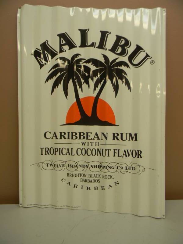 lot 23 image: VINTAGE MALIBU TIN BAR SIGN - APPROX 17 BY 24 - SEE PICTURES