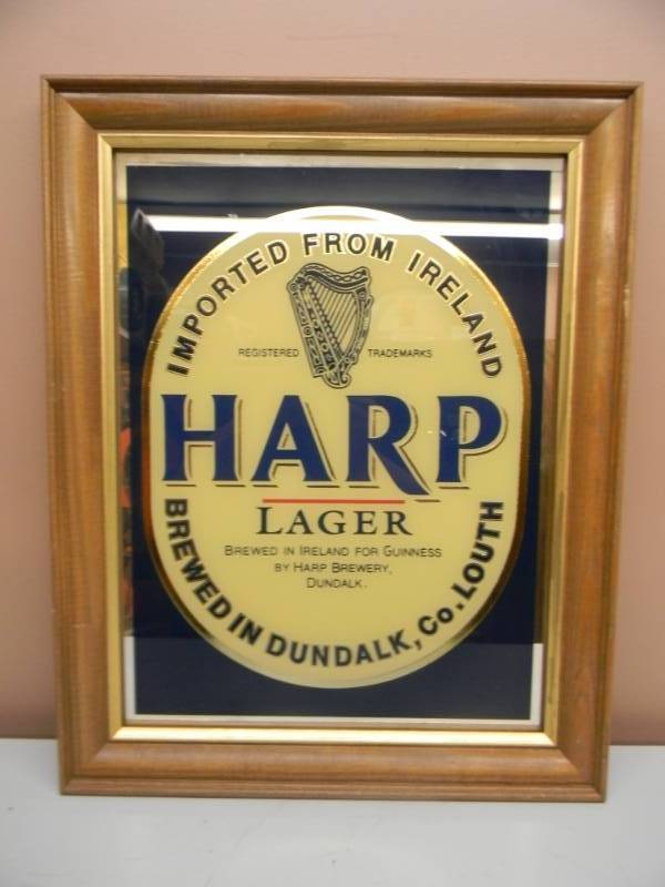 lot 54 image: HARP LAGER BEER BAR SIGN MIRROR  - APPROX 17 BY 23 - NICE SIGN - SEE PICTURES