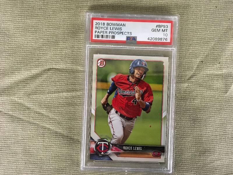 lot 388 image: 2018 Bowman Royce Lewis Paper Prospects Card Mint 10