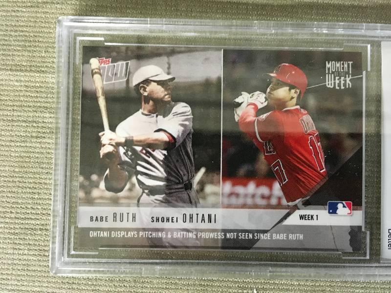 lot 396 image: 2018 Topps Now Moment Of The Week Ruth Ohtani17,750 Card Mint 10