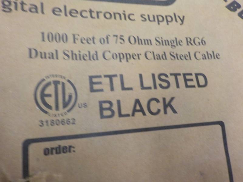1000 ft of 75 OHM single RG6Dual Sh...